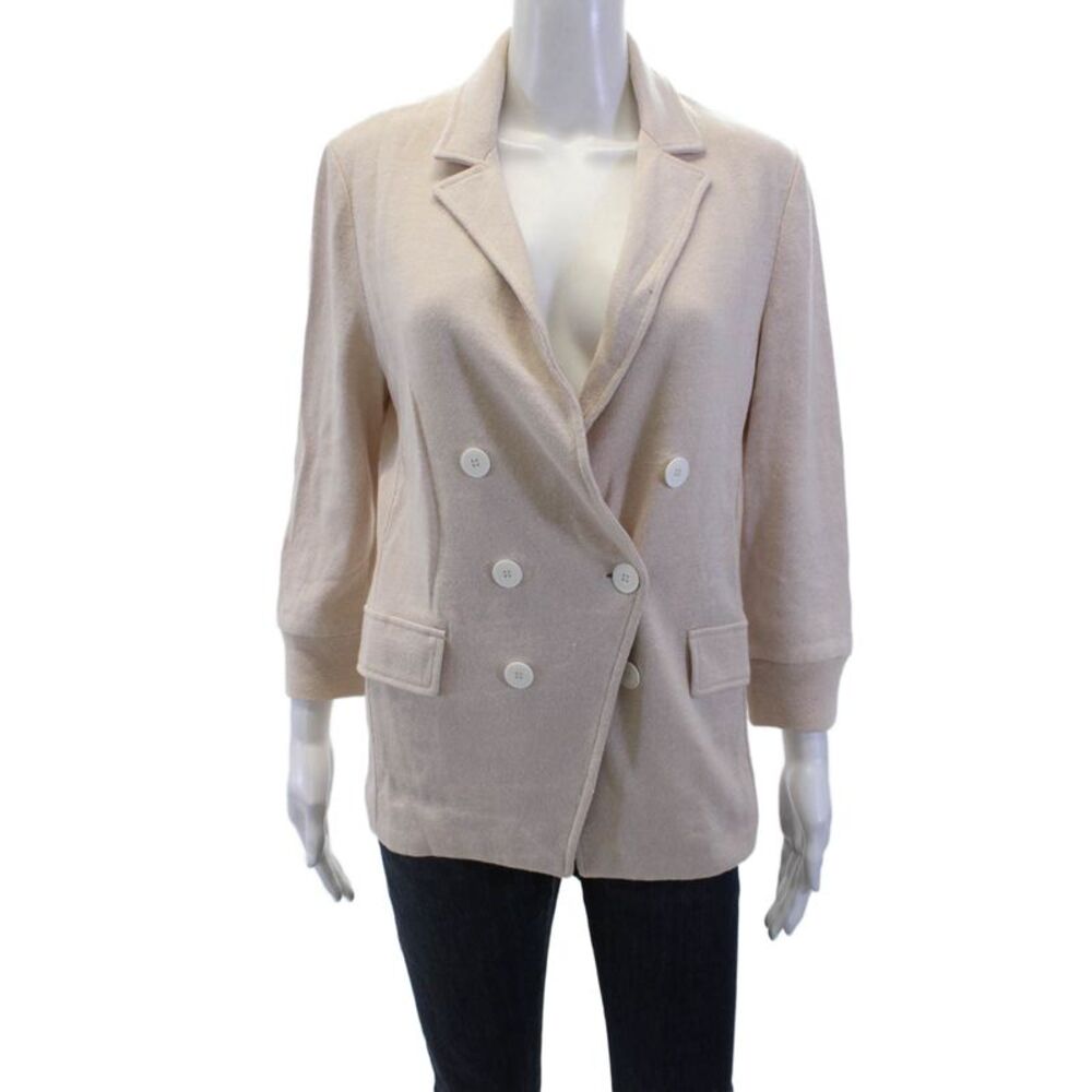Amina Rubinacci Womens Beige Linen Blazer 3/4 Sleeve Size 46